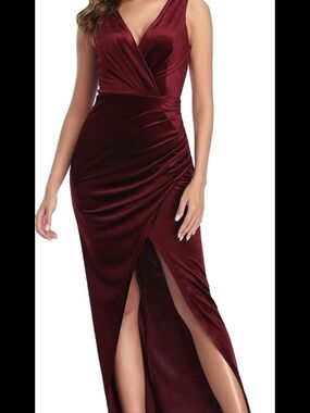 Sleeveless Burgundy Velvet Wrap Maxi Dress